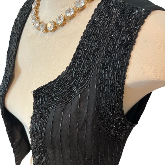 JOSEPH RIBKOFF Vest Black Vintage Silk Sequinned Size Small - Picture 3 of 13